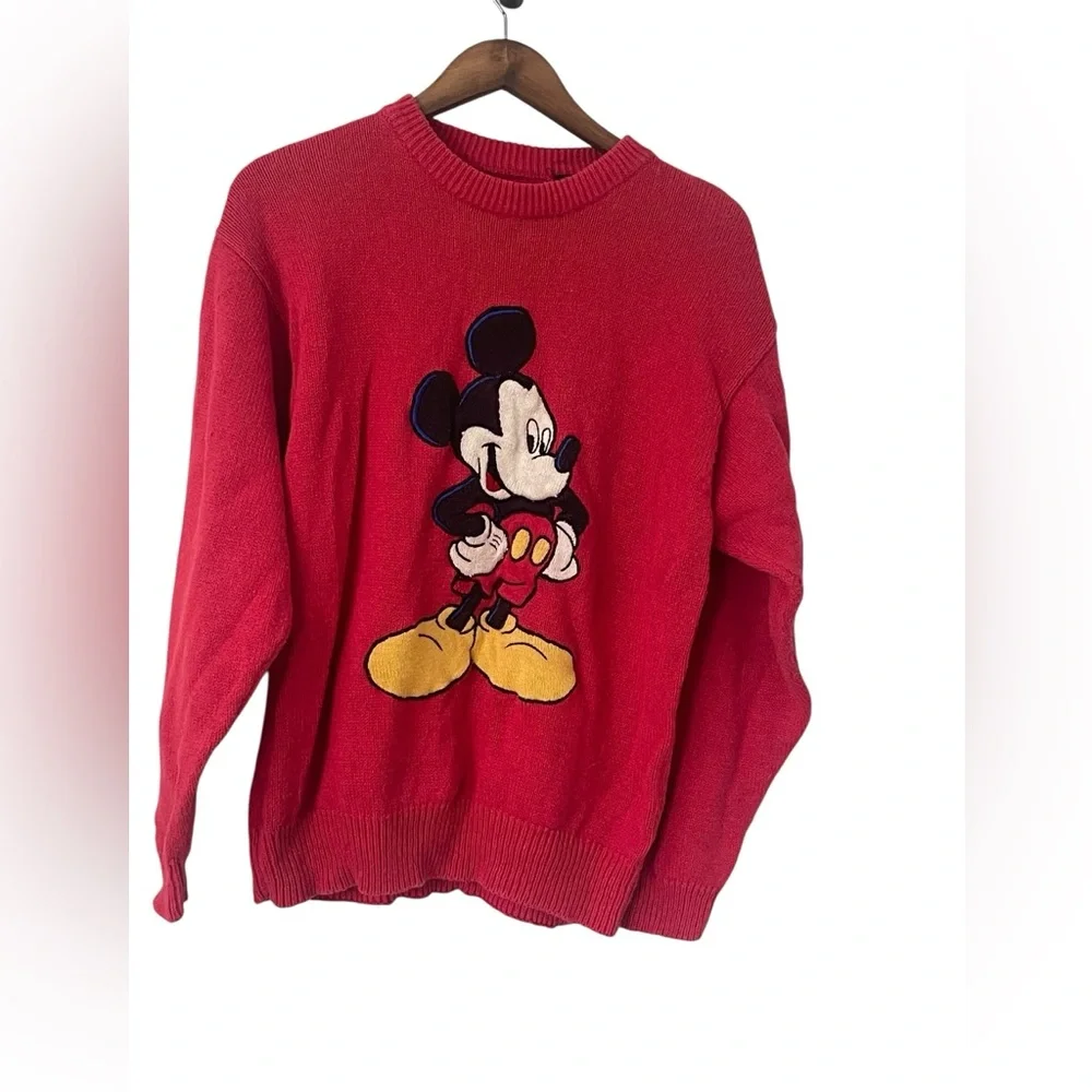 Vintage Mickey Mouse Sweater Size medium Novelty Disney Red‎  Knit Oversized